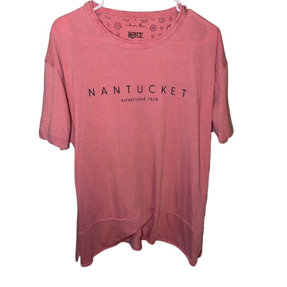 Royce Nantucket Graphic T-Shirt Rose Pink Short Sleeve Tulip HemWomensLarge